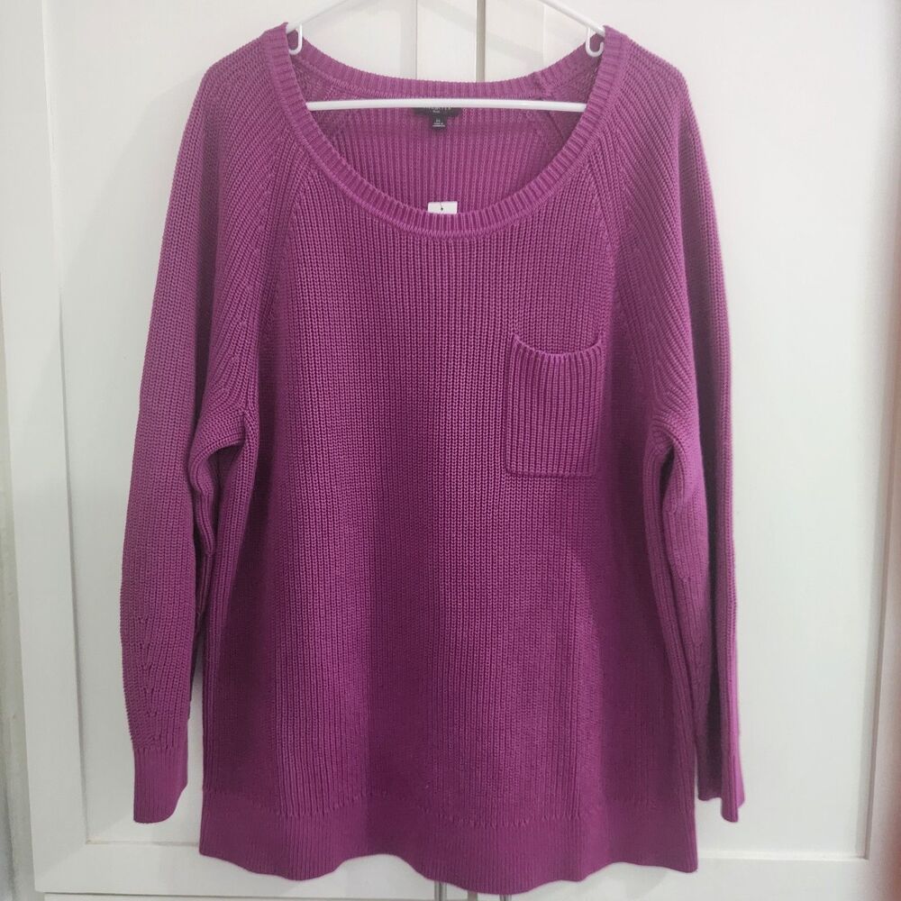 Talbots Plus Womens 2X Purple Patch Pocket Crewneck Sweater 100% Pima Cotton NWT